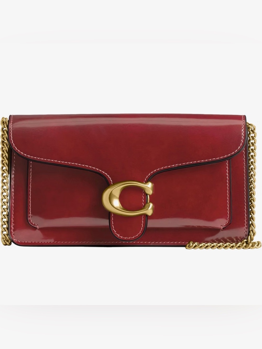 Coach Spazzolato Leather In Ruby, clutch in chain